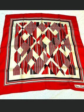 Vintage Jean Rogé Silk Scarf / Vibrant Mod Geometric Hand-Rolled 32-Inch Square